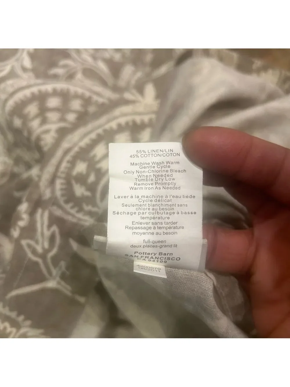 POTTERY BARN Alessandra Full/Queen Duvet Linen Blend French Country